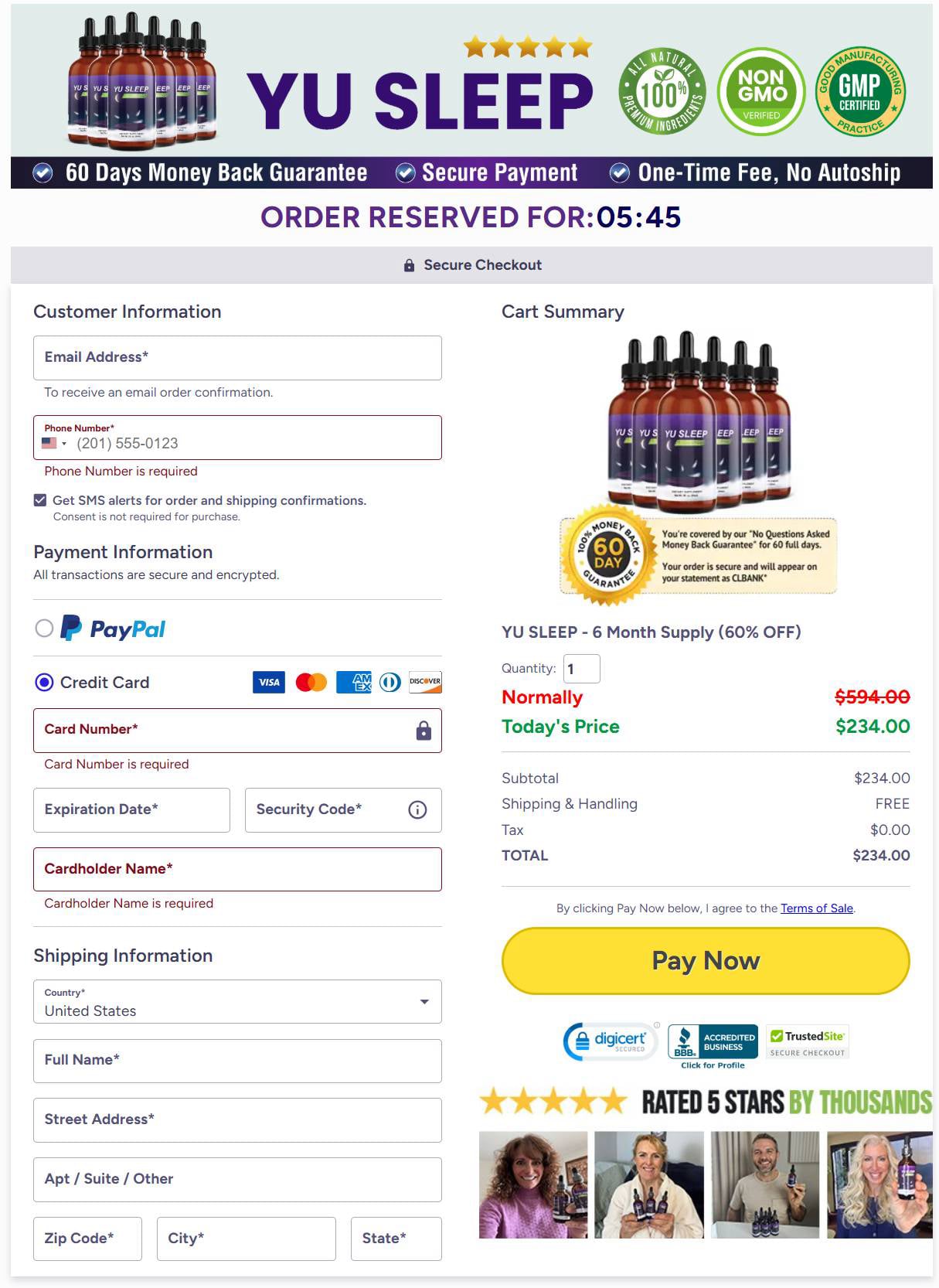 Yu Sleep Checkout Page